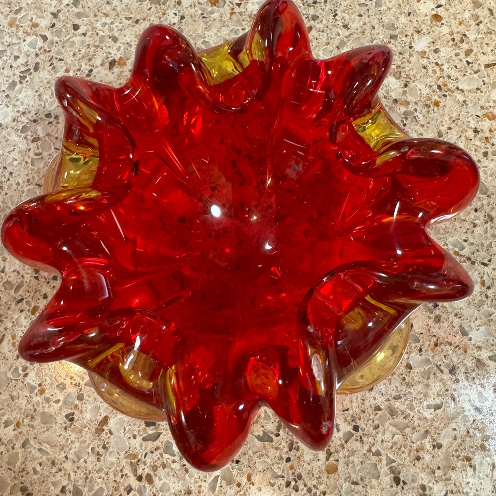 Vibrant Red and Yellow Glass Art Bowl